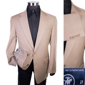 Hart Schaffner Marx Blazer Sport Coat Solid Beige Sz 40R Two Button USA Made